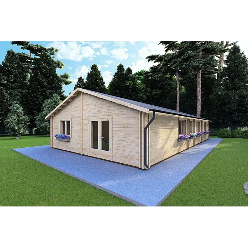 Casa in legno coibentata NIZZA 8x14.5 44/100/44 mm, fronte lato destro