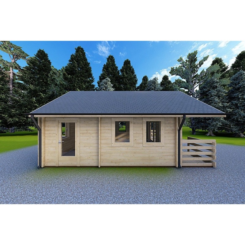 Casa di legno coibentata con mezzanino e terrazza GAIA 33.30 m² 44/100/44 mm, lato sinistro