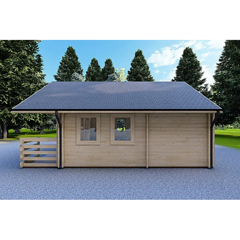 Casa di legno coibentata con mezzanino e terrazza GAIA 33.30 m² 44/100/44 mm, lato destro