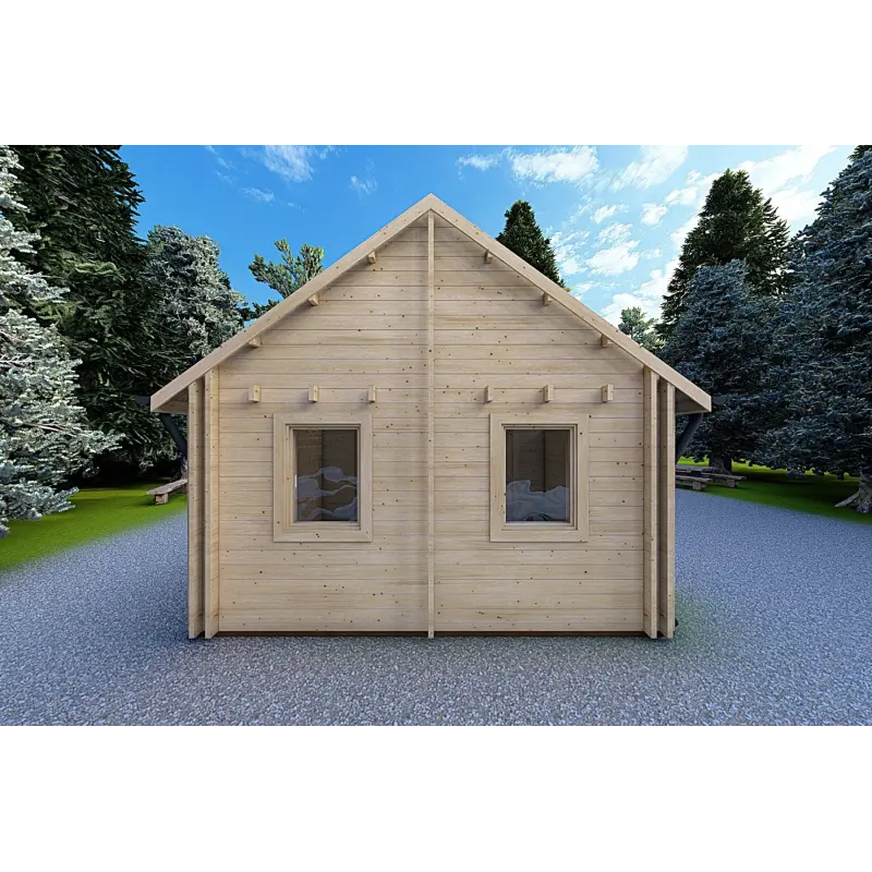 Casa di legno coibentata con mezzanino e terrazza GAIA 33.30 m² 44/100/44 mm, retro