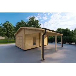 Garage di legno SINGOLO con tettoia 3x6 44mm, fronte lato destro