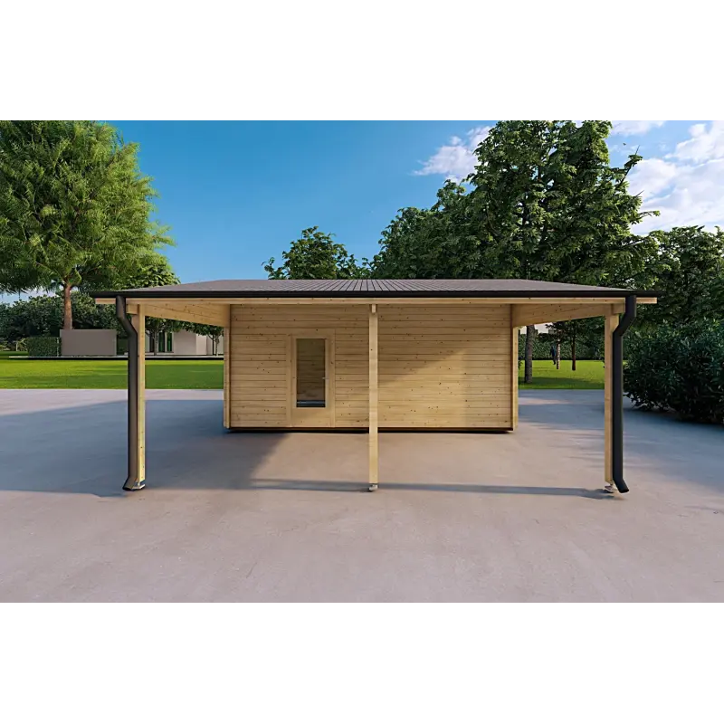 Garage di legno SINGOLO con tettoia 3x6 44mm, lato destro