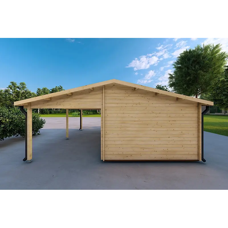 Garage di legno SINGOLO con tettoia 3x6 44mm, retro