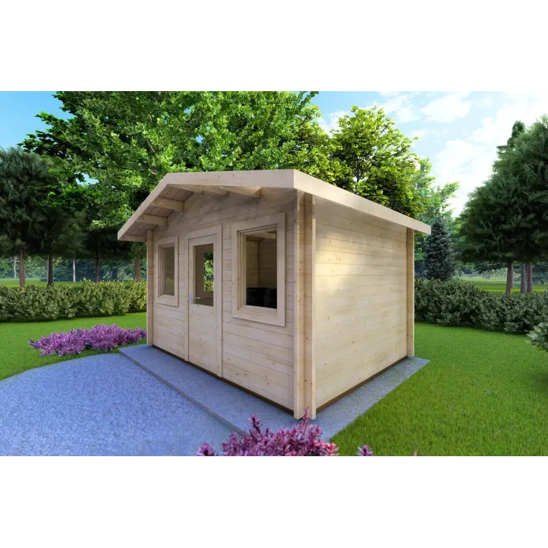 Casa in legno da giardino CHIARA 4x3 44mm, fronte lato destro