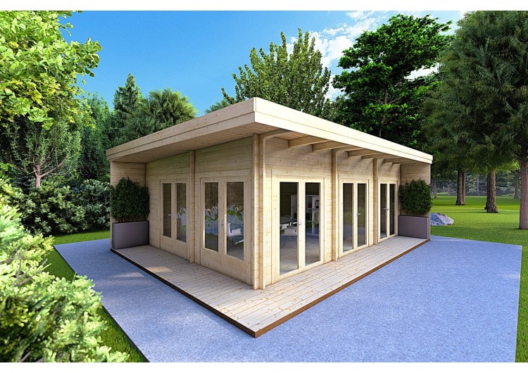Casa in legno FLAMINIA 8x6 44mm, fronte lato destro
