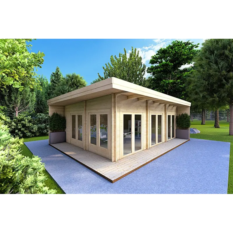Casa in legno FLAMINIA 8x6 44mm, fronte lato destro