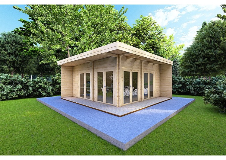 Casa di legno FLAMINIA 6x6 44mm, fronte lato destro