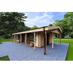 Casa in legno prefabbricata ad un piano 84 m² OLIMPIA 44/140/44 mm, fronte lato sinistro