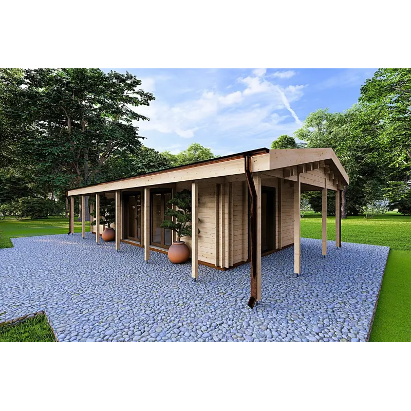 Casa in legno prefabbricata ad un piano 84 m² OLIMPIA 44/140/44 mm, fronte lato sinistro