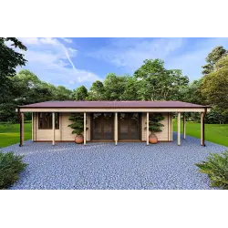 Casa in legno prefabbricata ad un piano 84 m² OLIMPIA 44/140/44 mm, vista frontale