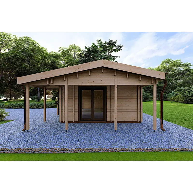Casa in legno prefabbricata ad un piano 84 m² OLIMPIA 44/140/44 mm, lato A