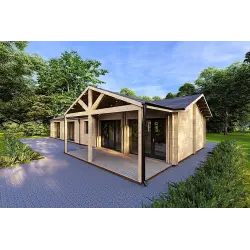 Casa prefabbricata in legno con tetto spiovente ISOTTA 125 m² 44/140/44 mm, fronte lato destro