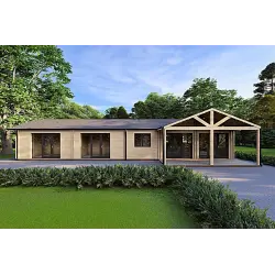 Casa prefabbricata in legno con tetto spiovente ISOTTA 125 m² 44/140/44 mm, vista frontale