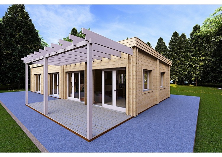 Casa di legno prefabbricata luminosa DAFNE 95 m² 44/140/44 mm, fronte lato destro
