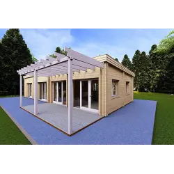 Casa di legno prefabbricata luminosa DAFNE 95 m² 44/140/44 mm, fronte lato destro