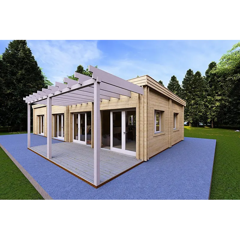 Casa di legno prefabbricata luminosa DAFNE 95 m² 44/140/44 mm, fronte lato destro