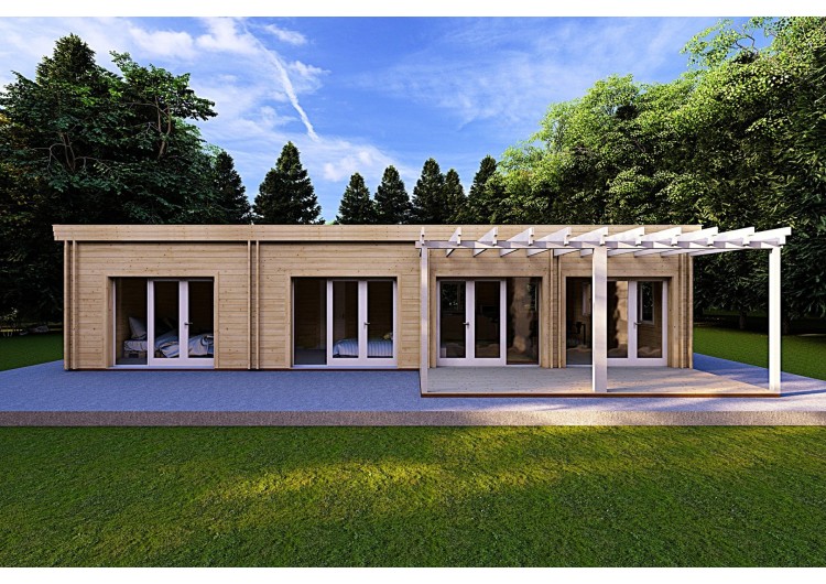 Casa di legno prefabbricata luminosa DAFNE 95 m² 44/140/44 mm, vista frontale