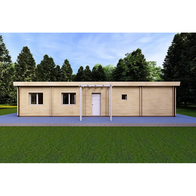 Casa di legno prefabbricata luminosa DAFNE 95 m² 44/140/44 mm, retro