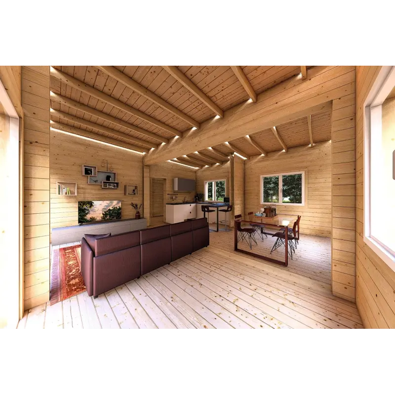 Casa di legno prefabbricata luminosa DAFNE 95 m² 44/140/44 mm, interno
