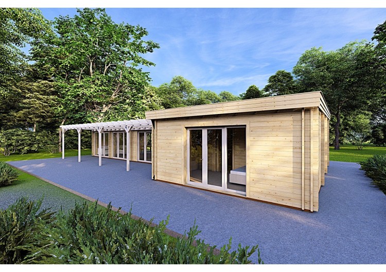 Casa abitabile in legno con portico CELESTE 143 m² 44/140/44 mm, fronte lato destro