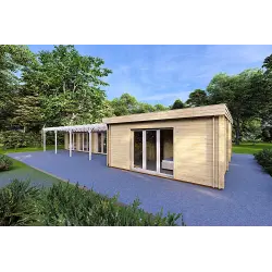 Casa abitabile in legno con portico CELESTE 143 m² 44/140/44 mm, fronte lato destro