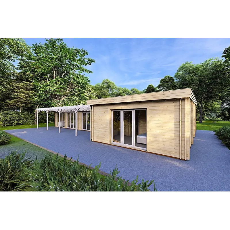 Casa abitabile in legno con portico CELESTE 143 m² 44/140/44 mm, fronte lato destro