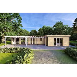 Casa abitabile in legno con portico CELESTE 143 m² 44/140/44 mm, vista frontale