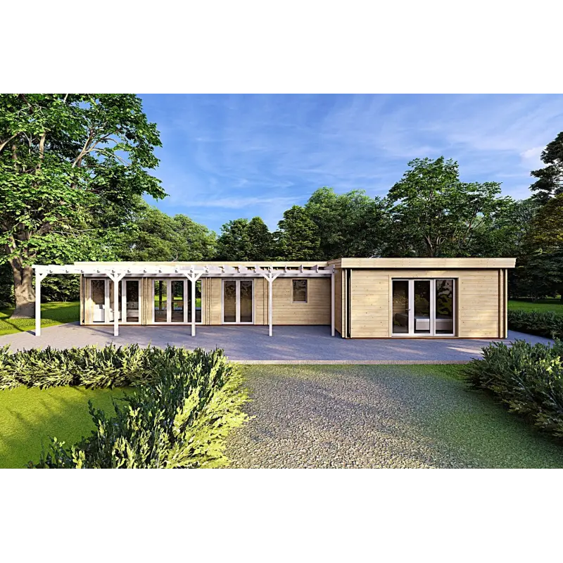 Casa abitabile in legno con portico CELESTE 143 m² 44/140/44 mm, vista frontale