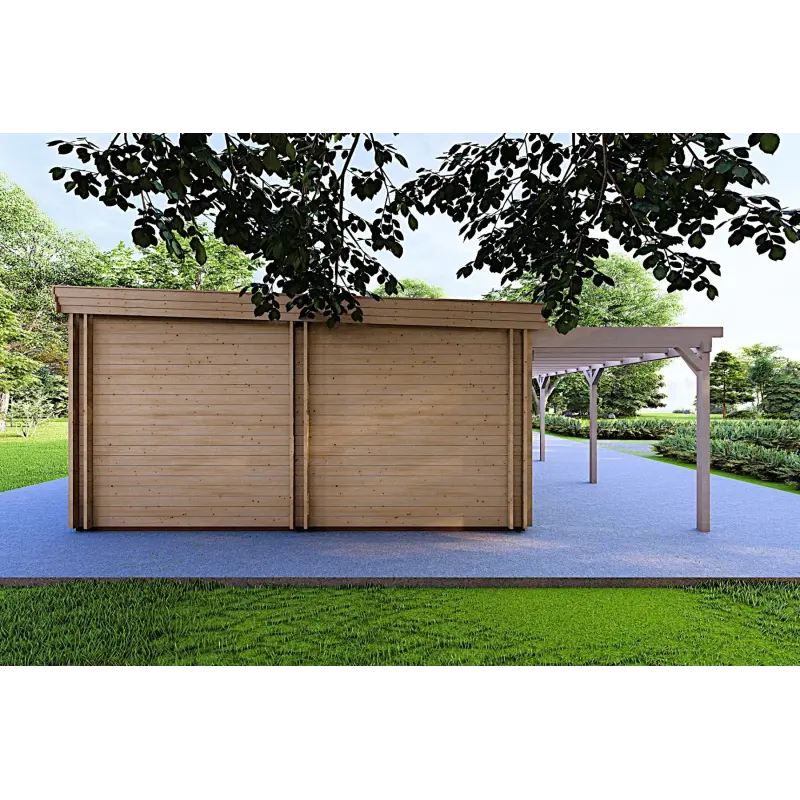 Casa abitabile in legno con portico CELESTE 143 m² 44/140/44 mm, lato sinistro