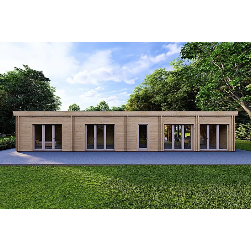Casa abitabile in legno con portico CELESTE 143 m² 44/140/44 mm, lato sinistro