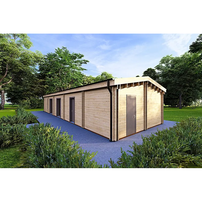 Casa prefabbricata in legno con garage CLOE 114 m² 44/140/44 mm, fronte lato destro