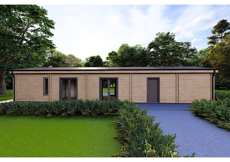 Casa prefabbricata in legno con garage CLOE 114 m² 44/140/44 mm, vista frontale
