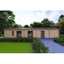 Casa prefabbricata in legno con garage CLOE 114 m² 44/140/44 mm, vista frontale