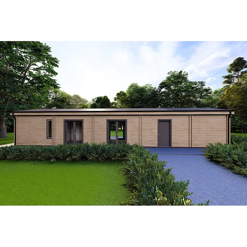 Casa prefabbricata in legno con garage CLOE 114 m² 44/140/44 mm, vista frontale