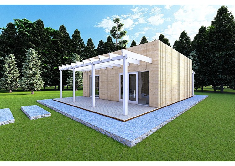 Casa in legno prefabbricata con doppia veranda NAUSICAA 98 m² 70/100/30/40 mm, fronte lato destro