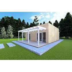Casa in legno prefabbricata con doppia veranda NAUSICAA 98 m² 70/100/30/40 mm, fronte lato destro