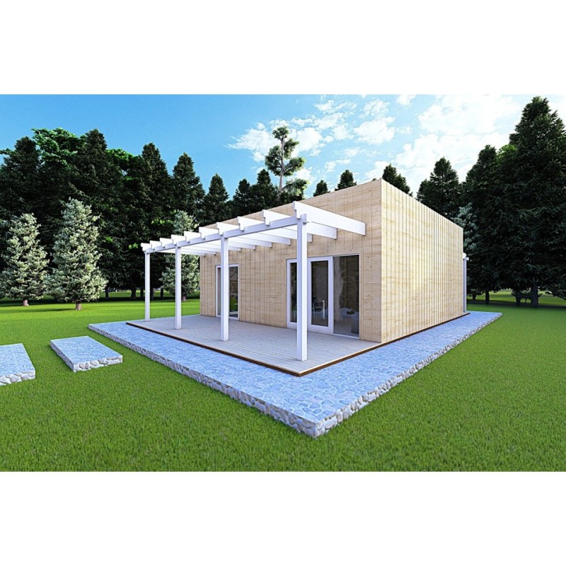 Casa in legno prefabbricata con doppia veranda NAUSICAA 98 m² 70/100/30/40 mm, fronte lato destro