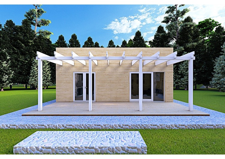 Casa in legno prefabbricata con doppia veranda NAUSICAA 98 m² 70/100/30/40 mm, vista frontale