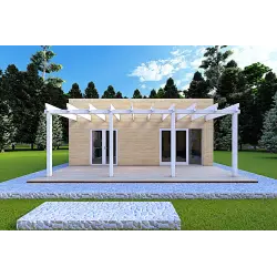 Casa in legno prefabbricata con doppia veranda NAUSICAA 98 m² 70/100/30/40 mm, vista frontale