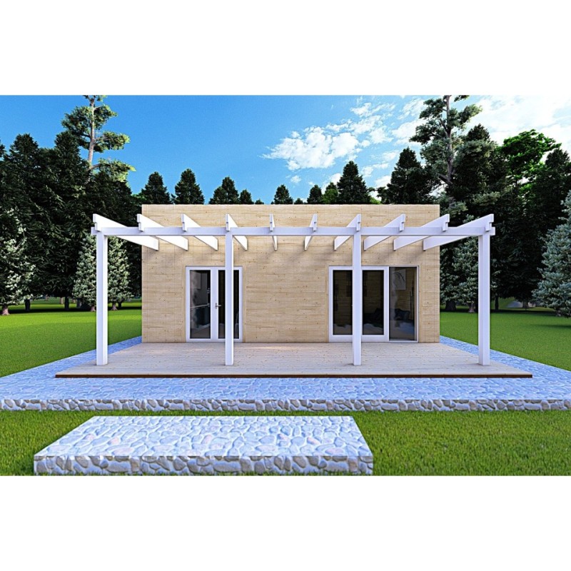 Casa in legno prefabbricata con doppia veranda NAUSICAA 98 m² 70/100/30/40 mm, vista frontale