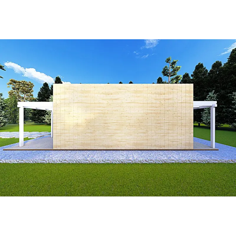 Casa in legno prefabbricata con doppia veranda NAUSICAA 98 m² 70/100/30/40 mm, lato destro