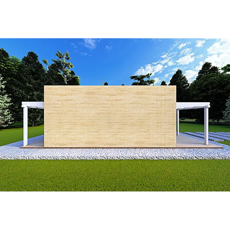 Casa in legno prefabbricata con doppia veranda NAUSICAA 98 m² 70/100/30/40 mm, lato sinistro