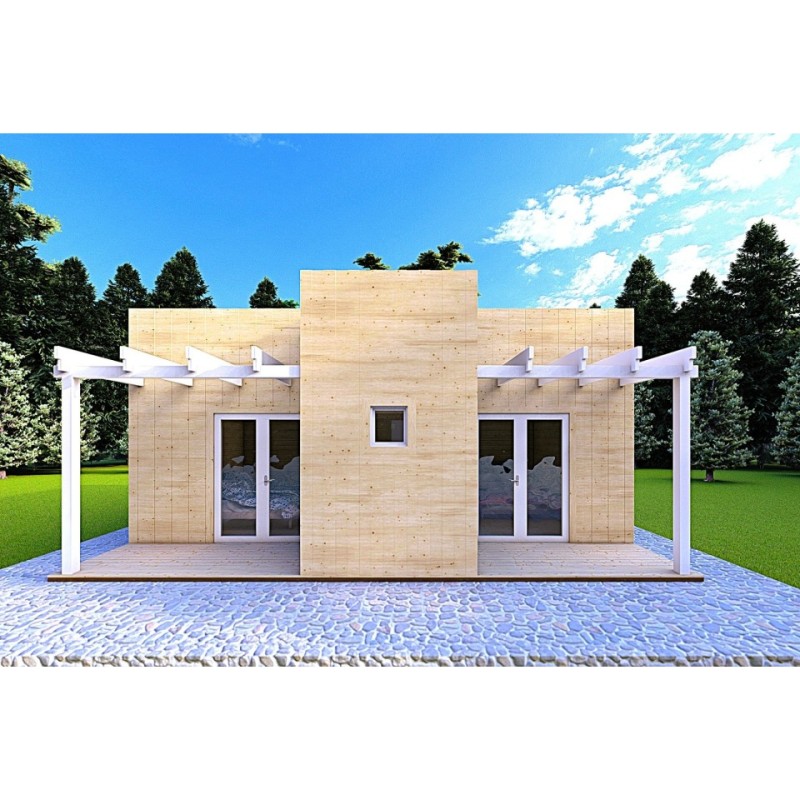 Casa in legno prefabbricata con doppia veranda NAUSICAA 98 m² 70/100/30/40 mm, retro