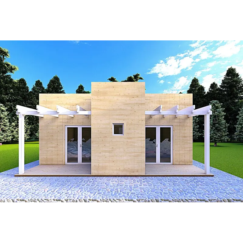 Casa in legno prefabbricata con doppia veranda NAUSICAA 98 m² 70/100/30/40 mm, retro
