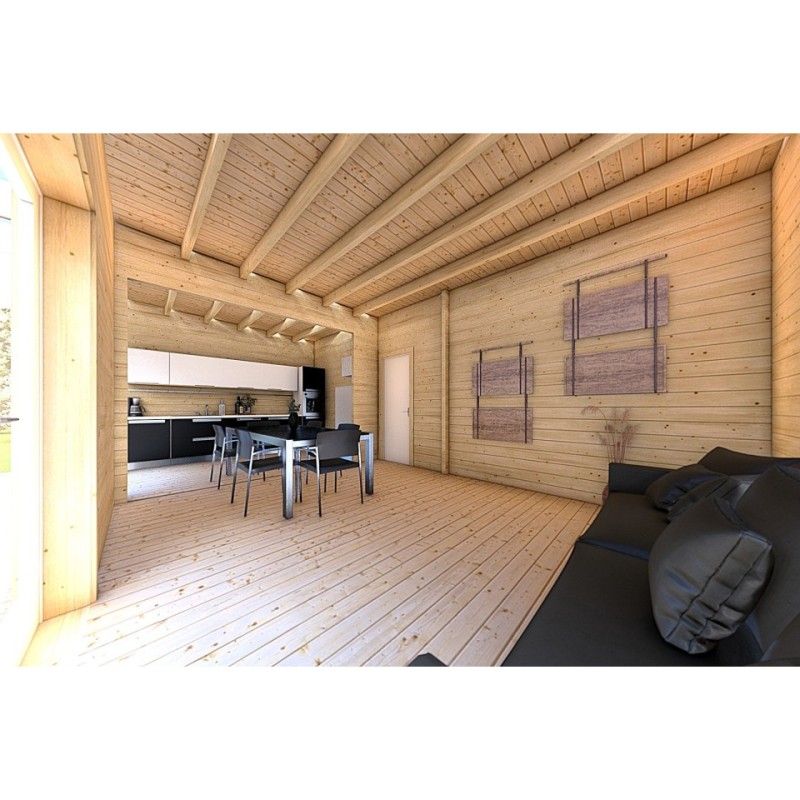 Casa in legno prefabbricata con doppia veranda NAUSICAA 98 m² 70/100/30/40 mm, interno