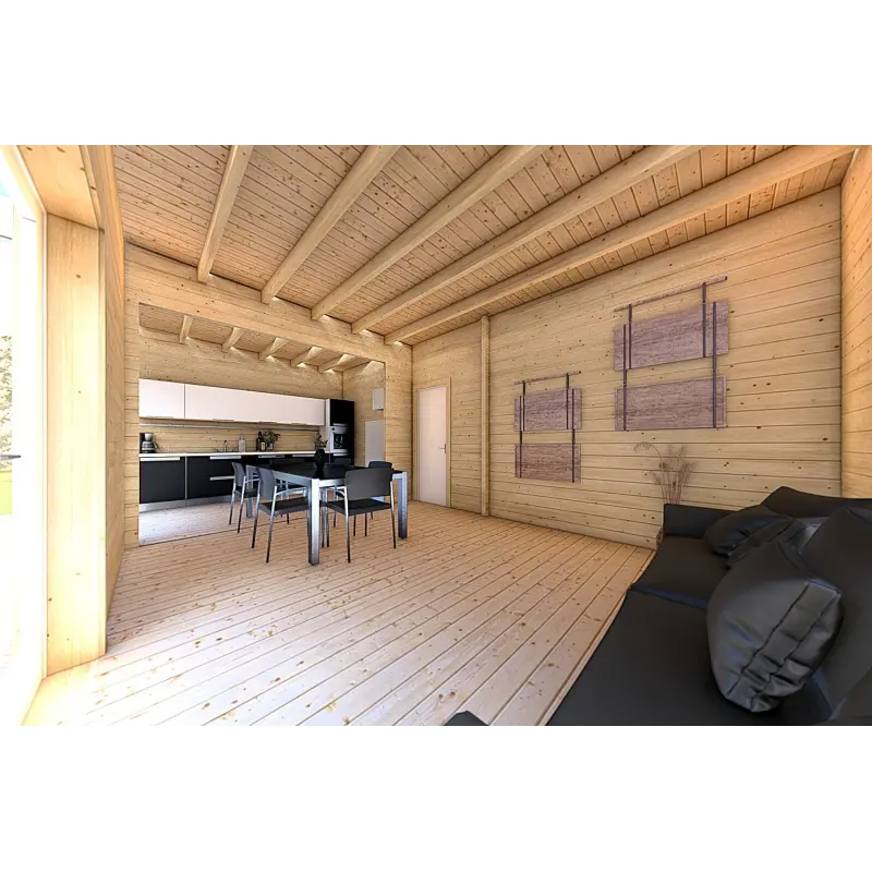 Casa in legno prefabbricata con doppia veranda NAUSICAA 98 m² 70/100/30/40 mm, interno