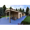 Casa abitabile in legno con tettoia auto CLIO 135 m² 44/140/44 mm, fronte lato destro