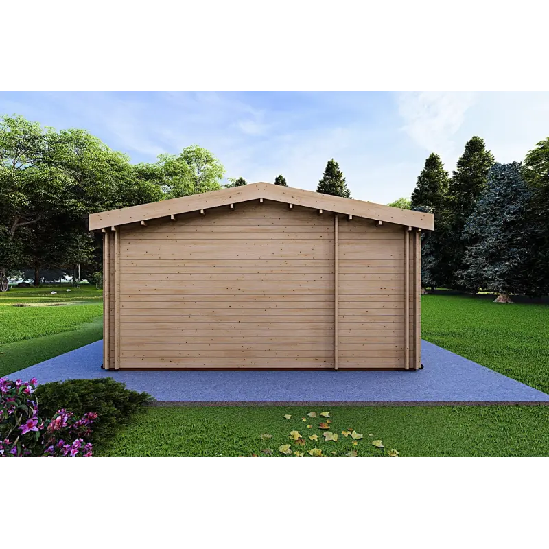 Casa abitabile in legno con tettoia auto CLIO 135 m² 44/140/44 mm, lato sinistro