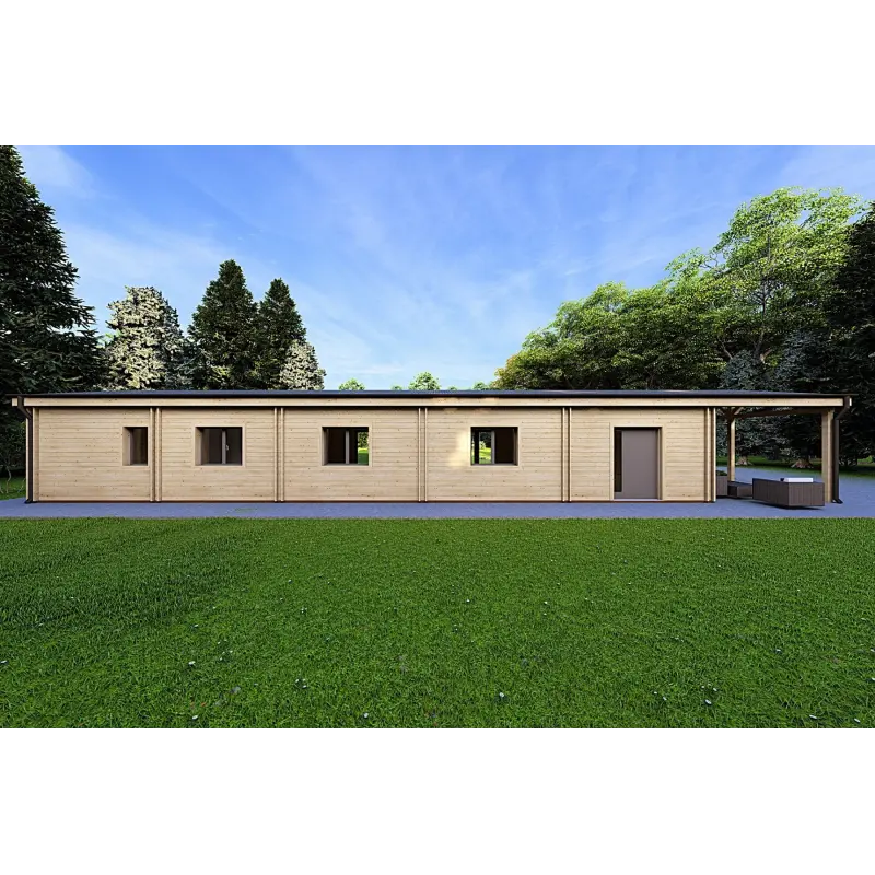 Casa abitabile in legno con tettoia auto CLIO 135 m² 44/140/44 mm, retro