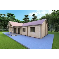 Casa prefabbricata di legno con patio GINEVRA 130 m² 44/140/44 mm, fronte lato destro